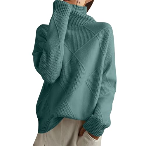 Wollpullover Damen, Rollkragenpullover Damen Kaschmir Pullover Einfarbiger Stretch Gestrickter Winterpullover Warmer Weich Wollpullover Elegant Oversize Strickpullover Langarm Turtleneck Pulli von DRALOFAO
