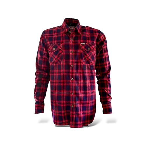 DRAXIES Flanellhemd Herren Kariert Flanellhemden Langarm Casual Button Down Freizeithemd Mit Brusttasche Normal Passform - Rot und Schwarz - Lumberjack - L von DRAXIES