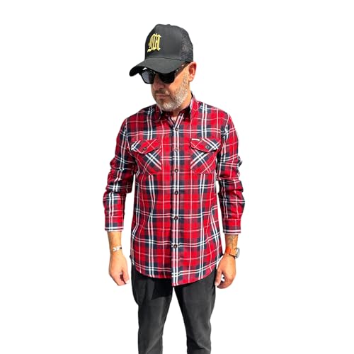 Flanellhemd Herren Kariert Flanellhemden Langarm Casual Button Down Freizeithemd Mit Brusttasche Normal Passform - Rot und weiß - Springfield - L von DRAXIES