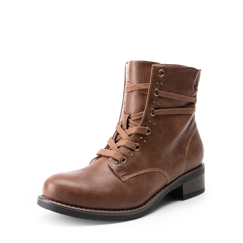DREAM PAIRS Ankle Boots Damen Schnürboots Damen mit Dünnem Samtfutter, Rutschfester Sohle, Seitlichem Reißverschluss,Size 41,Braun,SDAB2429W-E von DREAM PAIRS
