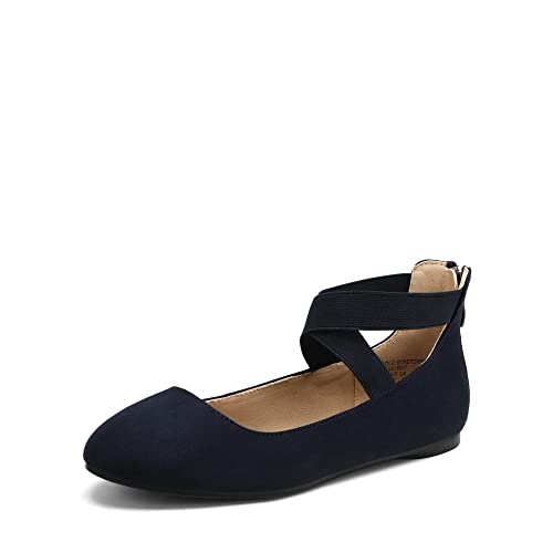 DREAM PAIRS Damen Bequeme Ballerinas Mode Flache Schuhe mit Knöchelwickel und elastischen Kreuzträgern NAVI 36 (EUR) Sole_Stretchy-E von DREAM PAIRS