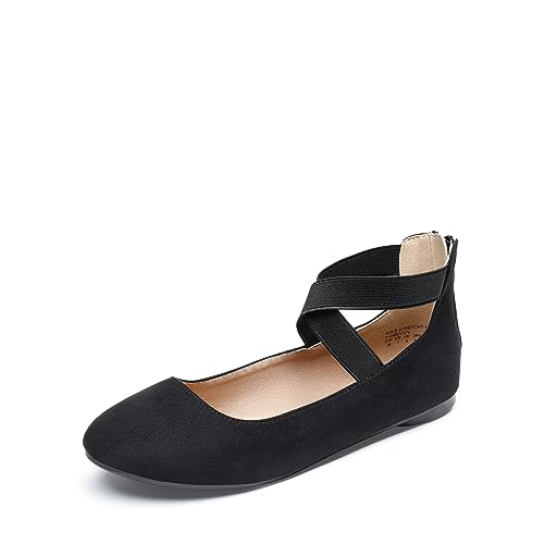 DREAM PAIRS Damen Bequeme Ballerinas Mode Flache Schuhe mit Knöchelwickel und elastischen Kreuzträgern SCHWARZ 36 (EUR) Sole_Stretchy-E von DREAM PAIRS