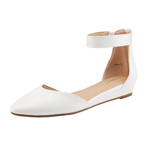 DREAM PAIRS Ballerinas Damen Flache Schuhe mit niedrigem Keilabsatz Knöchelriemen elegant Brautschuhe flach,Size 41,Weiss/Pu von DREAM PAIRS