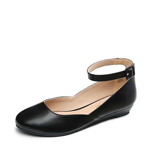 DREAM PAIRS Ballerinas Damen Schuhe Damen Elegant Flache Schuhe für Damen mit Verstellbarem Knöchelriemen Riemchenballerina,Size 39,Schwarz-Pu,REVONA-E von DREAM PAIRS