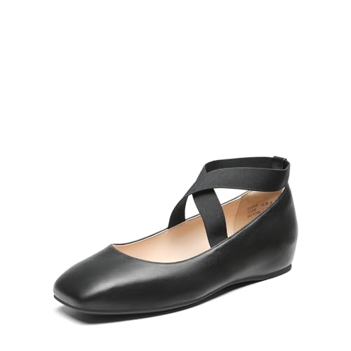 DREAM PAIRS Bequeme Ballerinas Damen Überkreuzte Riemen Design Quadratische Zehenpartie Mit Einer langlebigen,Size 39,SCHWARZ-PU,SDFA2401W von DREAM PAIRS