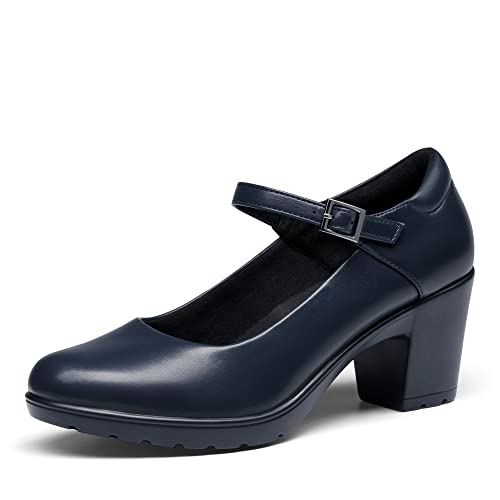 DREAM PAIRS Dame Mary Janes Pumps Chunky High Heel Kleid Schuhe Knöchel Schnalle Runde Kappe Pumpen, Dicker Absatz Pumps für Damen Navy blau SDPU2231W-E Größe 36 (EUR) von DREAM PAIRS