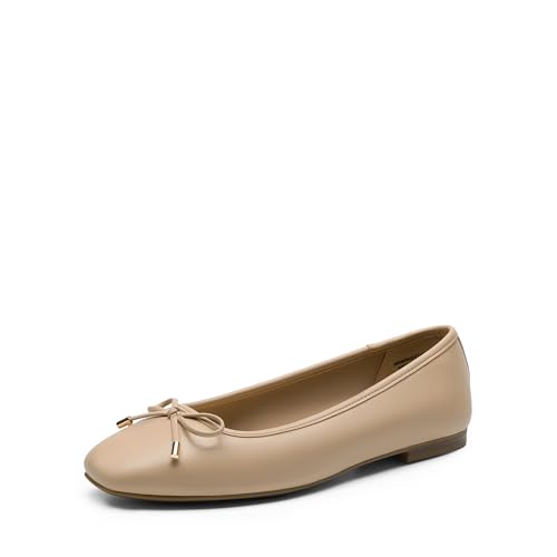 DREAM PAIRS Damen Ballerinas Damen Flats Square Toe Ballet Flats Bequeme Casual Ballerina Flats Abendschuhe mit Schleife Geeignet,Size 40,Nackt,DWUMFA2517 von DREAM PAIRS