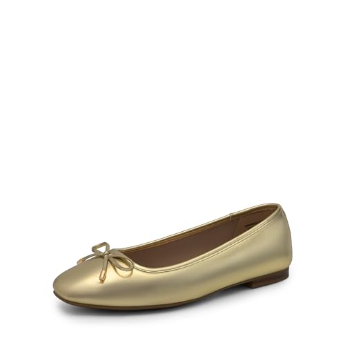 DREAM PAIRS Damen Ballerinas Damen Flats Square Toe Ballet Flats Bequeme Casual Ballerina Flats Abendschuhe mit Schleife Geeignet,Size 40.5,Gold,DWUMFA2517 von DREAM PAIRS