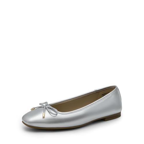 DREAM PAIRS Damen Ballerinas Damen Flats Square Toe Ballet Flats Bequeme Casual Ballerina Flats Abendschuhe mit Schleife Geeignet,Size 41,Silber,DWUMFA2517 von DREAM PAIRS