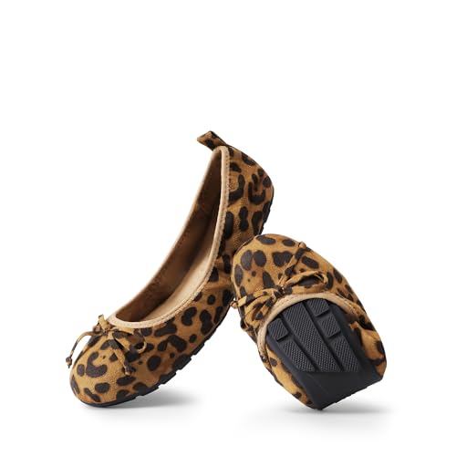 DREAM PAIRS Damen Ballerinas Faltbare runder Zehenpartie Schuhe weiche Slip-on Flachschuhe mit Schleife für Festliche Anlässe,Size 43,Leopard,SDFA2409W von DREAM PAIRS