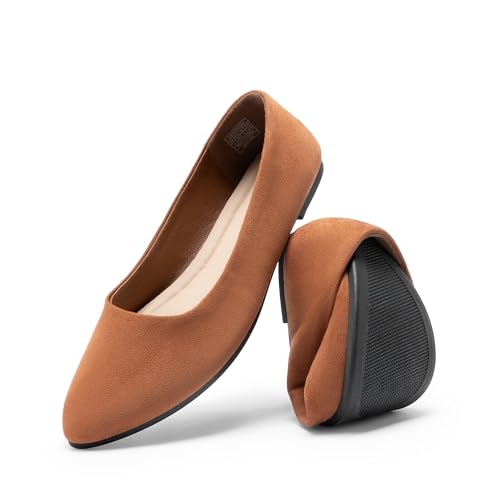 DREAM PAIRS Damen Ballerinas Schuhe aus weichem Kunstleder mit butterweichem Innenraum und eleganter Spitzenzehe für vielseitige Anlässe,Size 43,Braun,DWUMFA2506 von DREAM PAIRS