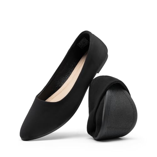 DREAM PAIRS Damen Ballerinas Schuhe aus weichem Kunstleder mit butterweichem Innenraum und eleganter Spitzenzehe für vielseitige Anlässe,Size 43,Schwarz,DWUMFA2506 von DREAM PAIRS