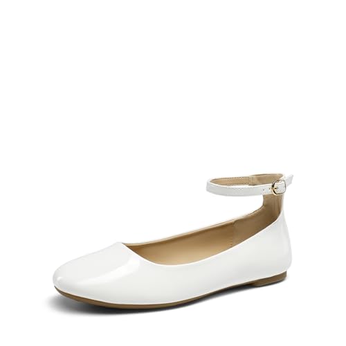 DREAM PAIRS Damen Ballerinas aus Veganem Leder mit Rundspitz & Retro-Design, Bequeme Flache Schuhe mit atmungsaktivem Material,Size 40.5,Weiss,DWUMFA2510 von DREAM PAIRS