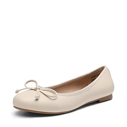 DREAM PAIRS Damen Ballerinas flach klassisch, Elegante und Bequeme Ballettschuhe mit Schleifenbesatz Beige Größe 36 (EUR) von DREAM PAIRS