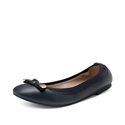 DREAM PAIRS Damen Ballerinas flach klassisch Flache Schuhe mit Schleifen SDFA2250W-E Navy-PU Größe 36 (EUR) von DREAM PAIRS