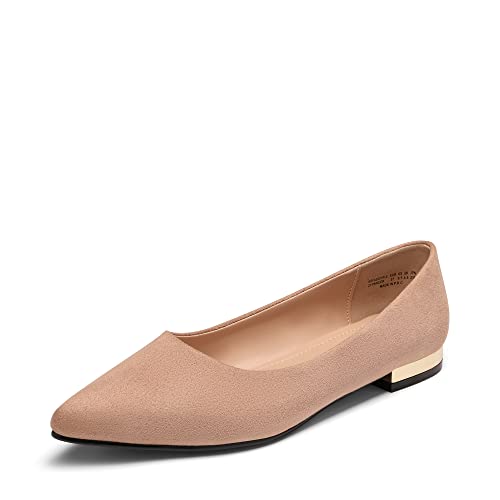 DREAM PAIRS Damen Ballerinas mit spitzer Zehenpartie aus Metall mit niedrigem Absatz, Bequeme Businessschuhe für FrauenRosa/Wildleder SDFA2201W-E Größe 41 (EUR) von DREAM PAIRS