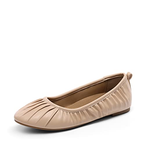 DREAM PAIRS Damen Bequeme Pleated Ballerinas,Klassische und Elegante Flache Schuhe Nackt SDFA2222W-E Größe 38 (EUR) von DREAM PAIRS