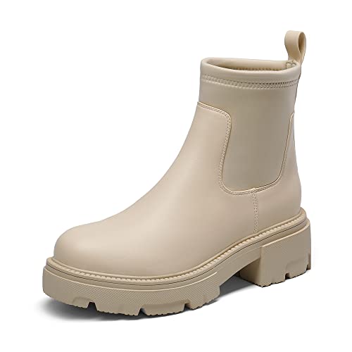 DREAM PAIRS Chelsea Boots Damen Stiefelette Wasserdicht Knöchelhohe Stiefel mit dicken Sohlen BEIGE Größe 39 (EUR) von DREAM PAIRS