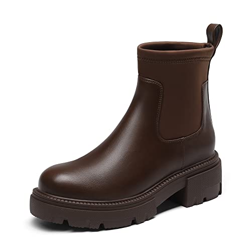 DREAM PAIRS Chelsea Boots Damen Stiefelette Wasserdicht Knöchelhohe Stiefel mit dicken Sohlen BRAUN Größe 37 (EUR) von DREAM PAIRS