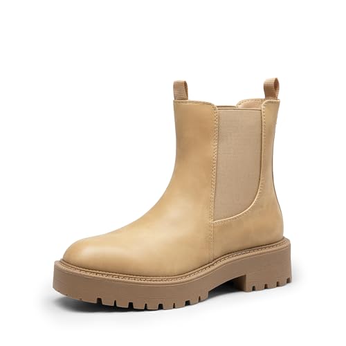 DREAM PAIRS Damen Chelsea Stiefeletten mit quadratischer Zehenpartie, modisch, mit niedrigem Absatz, Rutschfester Sohle, Herbst-Booties Schuhe,Size 37,Nackt-Nubuck,SDAB2412W von DREAM PAIRS