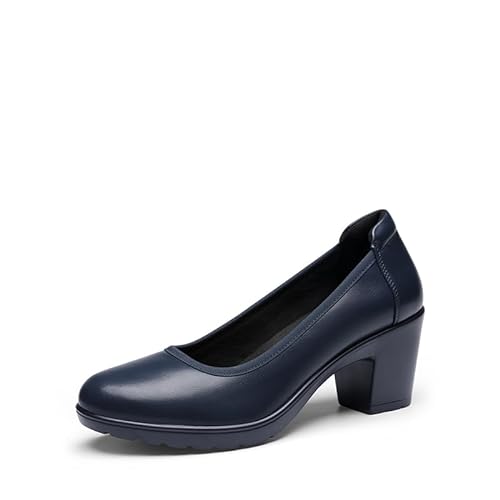 DREAM PAIRS Damen Chunky Geschlossene Zehe Niedrige Blockabsätze Arbeit Pumps Bequeme Runde Zehe Kleid Hochzeitsschuhe SDPU2230W-E BLAU/Navy Größe 36 (EUR) von DREAM PAIRS