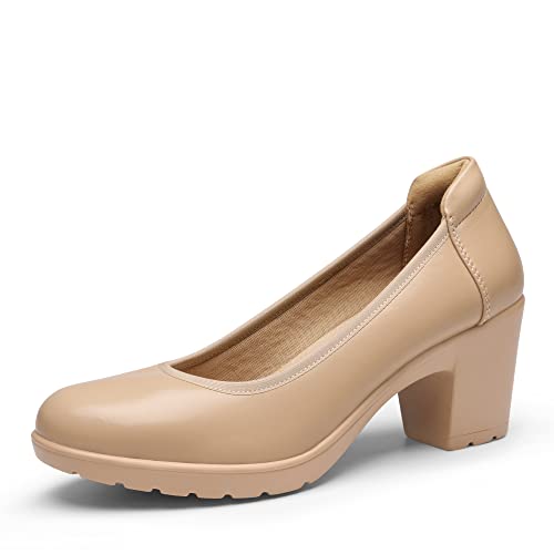 DREAM PAIRS Damen Chunky Geschlossene Zehe Niedrige Blockabsätze Arbeit Pumps Bequeme Runde Zehe Kleid Hochzeitsschuhe,Size 40,Nackt,SDPU2230W-E von DREAM PAIRS