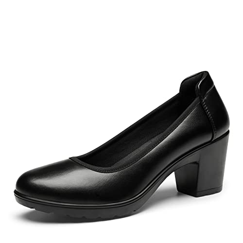 DREAM PAIRS Damen Chunky Geschlossene Zehe Niedrige Blockabsätze Arbeit Pumps Bequeme Runde Zehe Kleid Hochzeitsschuhe SDPU2230W-E SCHWARZ Größe 37 (EUR) von DREAM PAIRS