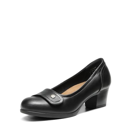 DREAM PAIRS Damen Chunky Geschlossene Zehe Niedrige Blockabsätze Arbeit Pumps Bequeme Runde Zehe Verstellbare Slip-On Pumps Mama Schuhe,Size 39,SCHWARZ,SDPU2405W von DREAM PAIRS