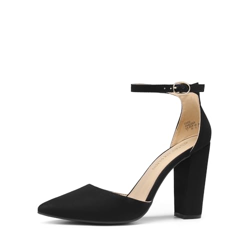 DREAM PAIRS Damen Coco High Heels Chunky Block Pumps Spitzeschuh Geschlossene Zehen Knöchelriemen Abendkleidung Schuhe,Size 37,Schwarz/Wildleder,Coco von DREAM PAIRS