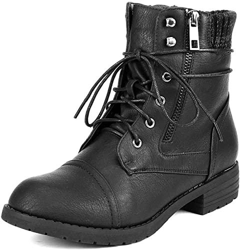 DREAM PAIRS Damen Combat Boots mit Schnürung Ankle Booties,Size 41.5,Schwarz,PEAKK von DREAM PAIRS