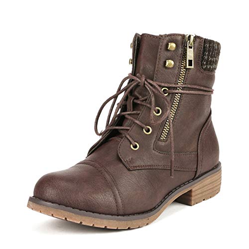 DREAM PAIRS Damen Combat Boots mit Schnürung Ankle Booties,Size 42,Braun,PEAKK von DREAM PAIRS