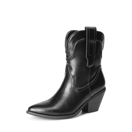 DREAM PAIRS Damen Cowboystiefel Stiefeletten Damen Ankle Booties Damen Boots SCHWARZ 38 (EUR) SDAB2302W-E von DREAM PAIRS