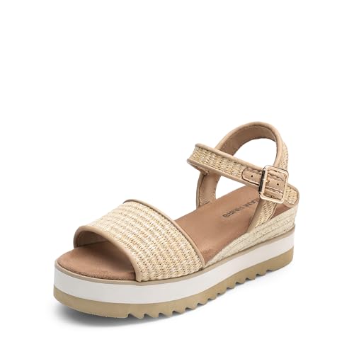 DREAM PAIRS Damen Espadrilles Sandalen mit offener Zehenpartie elegante Plateau Sandals zum Hineinschlüpfen,Size 38.5,Natur-Raffia,DWUMPS2504 von DREAM PAIRS