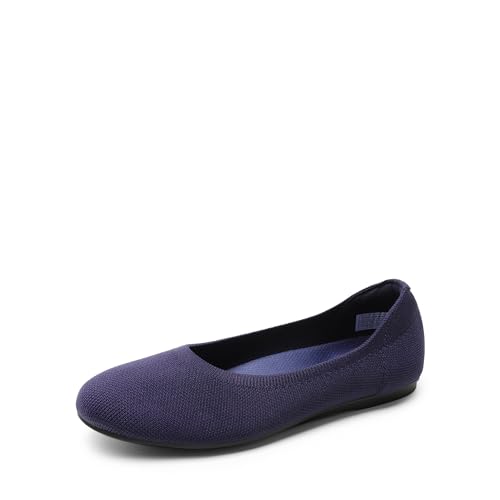 DREAM PAIRS Damen Ballerina Flache Atmungsaktive Maschenware Schuhe Runde Zehe Strick Kleid Schuhe Slip On Ballerina Bequem Weich,Size 36.5,Marine,SDFA2423W von DREAM PAIRS