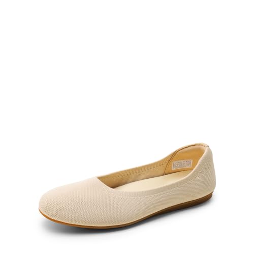 DREAM PAIRS Damen Ballerina Flache Atmungsaktive Maschenware Schuhe Runde Zehe Strick Kleid Schuhe Slip On Ballerina Bequem Weich,Size 38,NACKT,SDFA2423W von DREAM PAIRS