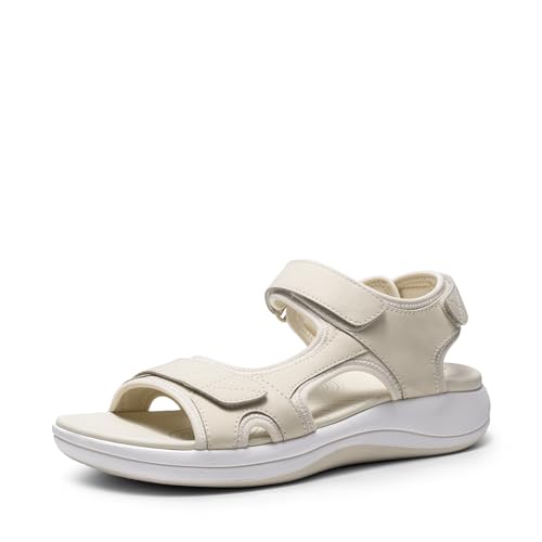 DREAM PAIRS Damen Freizeitsandalen Leichtes EVA-Fußbett & rutschfeste TPR-Sohle Verstellbare Riemen für optimalen Halt,Size 41.5,Beige,DWUMST2503 von DREAM PAIRS
