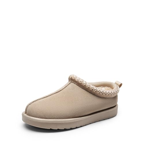 DREAM PAIRS Damen Gemütliche Hausschuhe Echtes Wildleder Innen Außen Flauschige Home Bequeme Winter Schlupfschuhe Süß Warm Memory Foam Flauschige Schuhe FuzzyEasy,Size 39,Sand,SDSL2412W von DREAM PAIRS