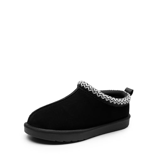 DREAM PAIRS Damen Gemütliche Hausschuhe Echtes Wildleder Innen Außen Flauschige Home Bequeme Winter Schlupfschuhe Süß Warm Memory Foam Flauschige Schuhe FuzzyEasy,Size 43,Schwarz,SDSL2412W von DREAM PAIRS