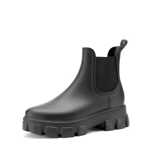 DREAM PAIRS Damen Gummistiefel kurze Chelsea Regenstiefel mit dicker Sohle,Size 40,Schwarz,DWUMRB2501 DREAM PAIRS Damen Gummistiefel kurze Chelsea Regenstiefel mit dicker Sohle,Size 40,Schwarz,DWUMRB2501 von DREAM PAIRS