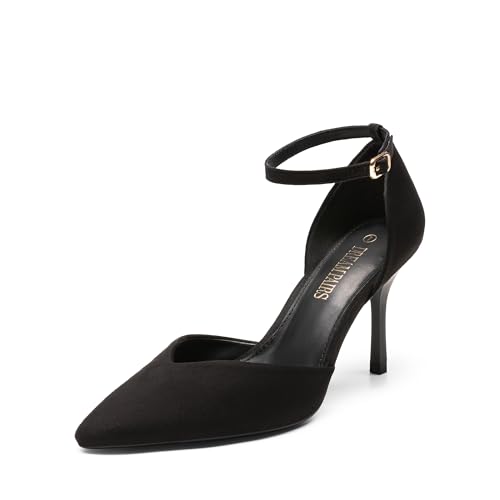 DREAM PAIRS Damen High Heels Stiletto Knöchelriemen Spitze Zehenpartie D'Orsay Absatz Kleid Brautschuhe Party Pumps,Size 38.5,Schwarz,SDPU2215W von DREAM PAIRS
