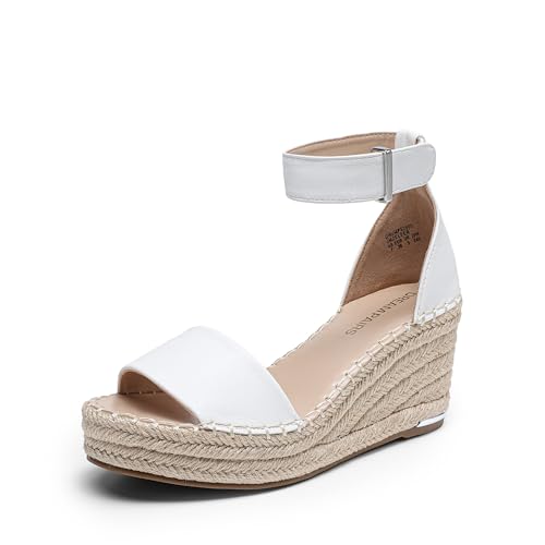 DREAM PAIRS Damen Keilsandalen Espadrilles mit Knöchelriemen elegante Plateauabsatz Schuhe in Sommer,Size 38,Weiss,DWUMPS2505 von DREAM PAIRS