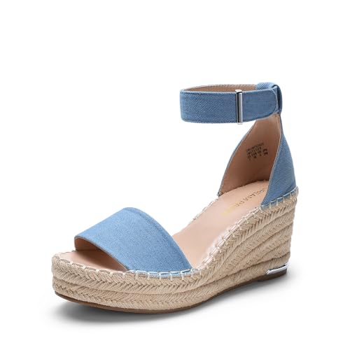 DREAM PAIRS Damen Keilsandalen Espadrilles mit Knöchelriemen elegante Plateauabsatz Schuhe in Sommer,Size 40,Blau Denim,DWUMPS2505 von DREAM PAIRS