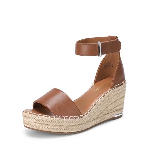 DREAM PAIRS Damen Keilsandalen Espadrilles mit Knöchelriemen elegante Plateauabsatz Schuhe in Sommer,Size 41.5,Braun,DWUMPS2505 von DREAM PAIRS