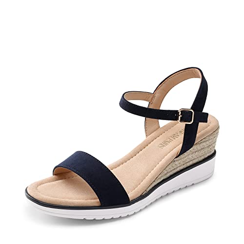 DREAM PAIRS Damen-Espadrilles mit offener Zehenpartie, Elegante Plateau-Sandalen zum Hineinschlüpfen, elastische Knöchelriemen, Keilabsatz-Sandalen,Size 38,Marine,SDPW2342W-E von DREAM PAIRS