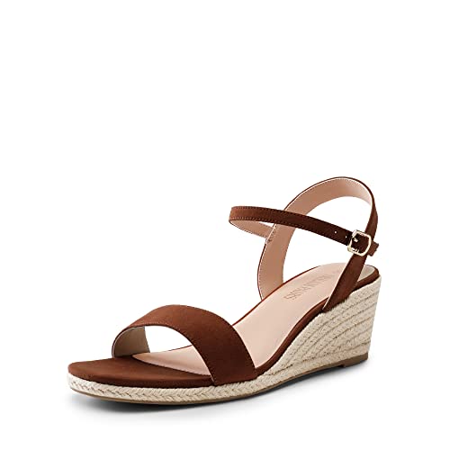 DREAM PAIRS Damen Keilsandalen Wedge Sandals Open Toe Ankle Strap Espadrilles Sandaletten Keilabsatz Sommer BRAUN 37 (EUR) SDPW2344W-E von DREAM PAIRS