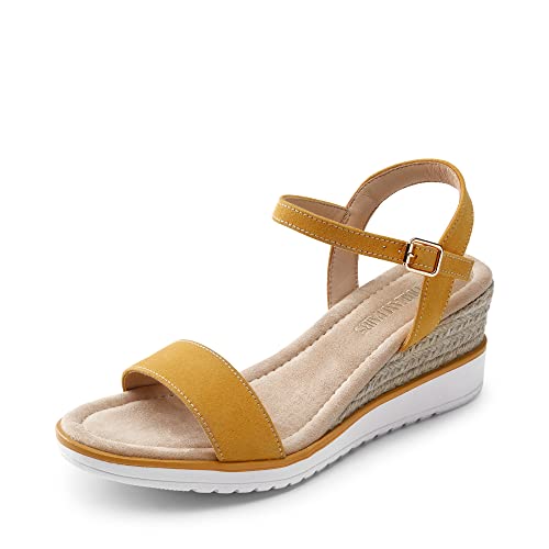 DREAM PAIRS Damen-Espadrilles mit offener Zehenpartie, Elegante Plateau-Sandalen zum Hineinschlüpfen, elastische Knöchelriemen, Keilabsatz-Sandalen,Size 39,Gelb,SDPW2342W-E von DREAM PAIRS