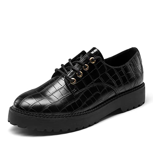 DREAM PAIRS Damen Klassische Oxford Schnürhalbschuhe, komfortabel Businessschuhe für FrauenSchwarz/Kroko SDOX2202W-E Größe 36 (EUR) von DREAM PAIRS