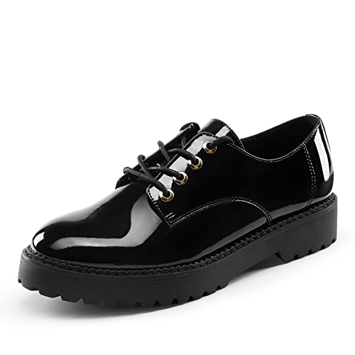 DREAM PAIRS Damen Klassische Oxford Schnürhalbschuhe, komfortabel Businessschuhe für FrauenSchwarz/pat SDOX2202W-E Größe 38 (EUR) von DREAM PAIRS