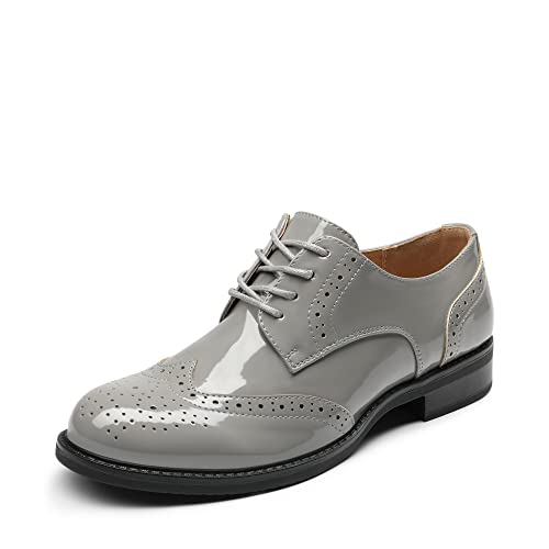 DREAM PAIRS Damen Klassische Schnürhalbschuhe Oxford atmungsaktiv Brogues flach Derby atmungsaktiv Damen Anzugschuhe komfortabel Businessschuhe SDOX2201W-E Light/GRAU Größe 39 EU von DREAM PAIRS