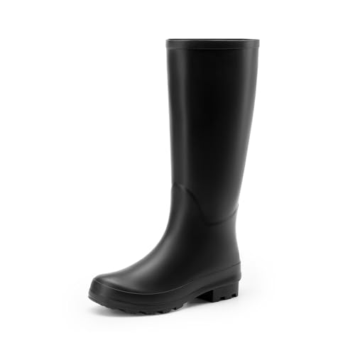 DREAM PAIRS Damen Klassische einfarbige hohe Gummistiefel Wasserdichte Regen- und Gartenschuhe,Size 39,Schwarz,DWEMRB2508 von DREAM PAIRS